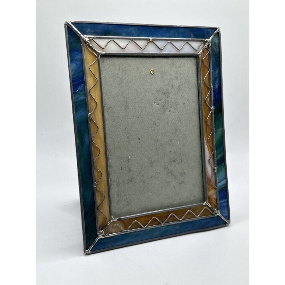 Handmade Stained Glass Picture Frame 5” By 7” Blue Brown - Picture 2 of 14